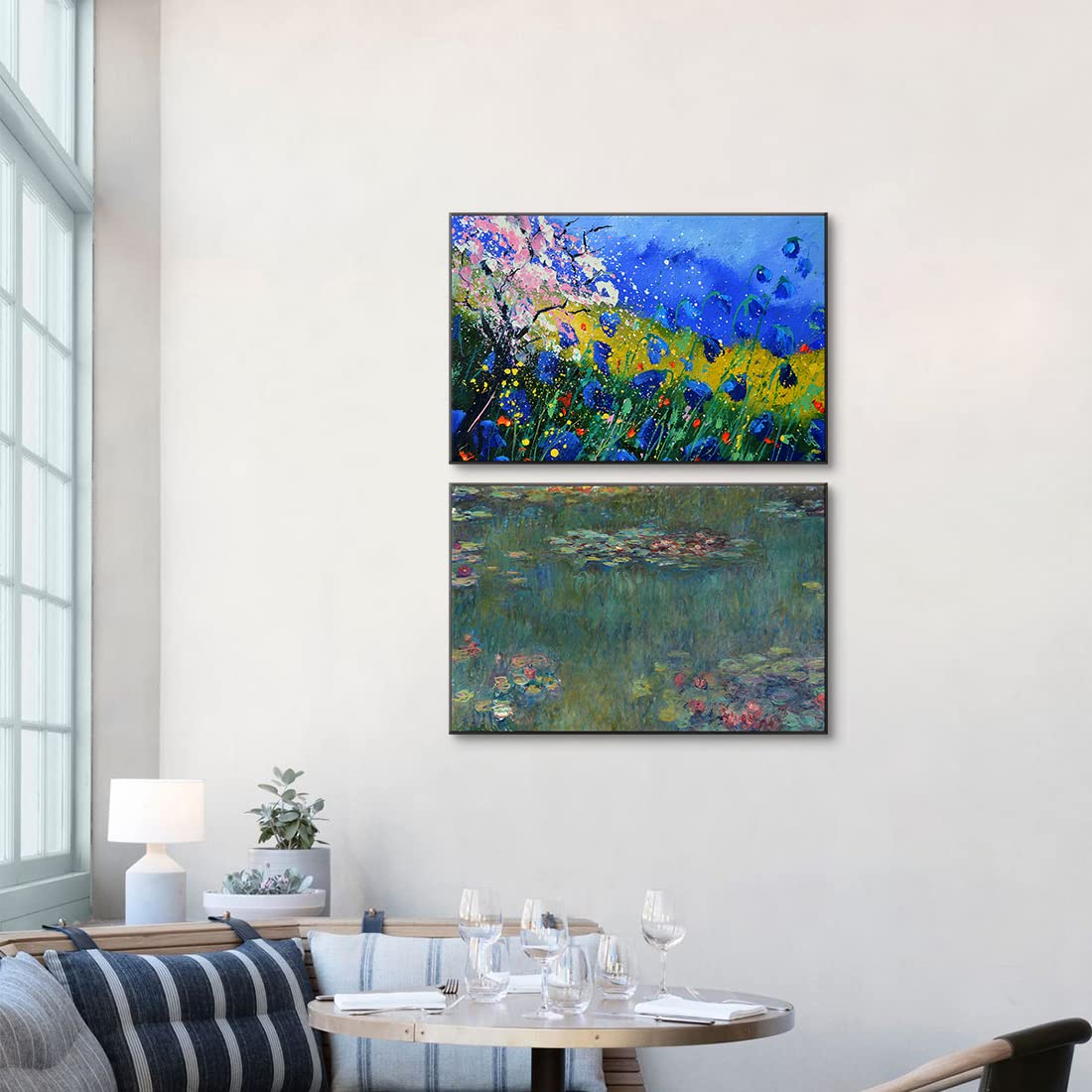 Amazon.co.jp: 抽象 風景画 アートパネル 2枚 飾り絵 モネ 睡蓮 花